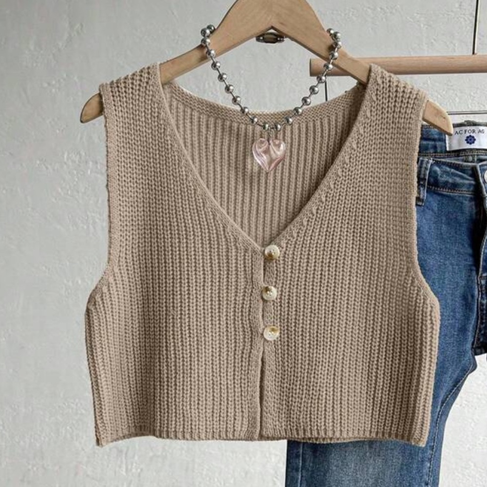 Beige Knit Sleeveless Top